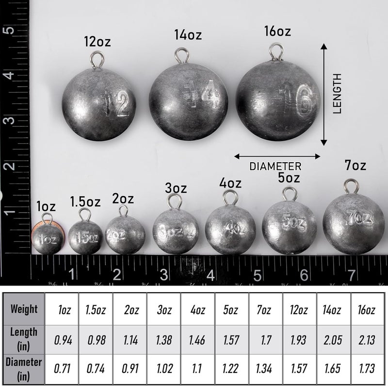 Dr.Fish Cannonball Sinkers Saltwater Lead Fishing Weights Round Ball Sinkers Trolling Downrigger Weights Bottom - Image 2